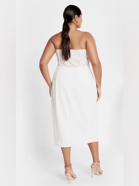 City Chic Ivory Strapless Lace Dress Corset Midi Wedding Bridal Shower Formal - Picture 2 of 6